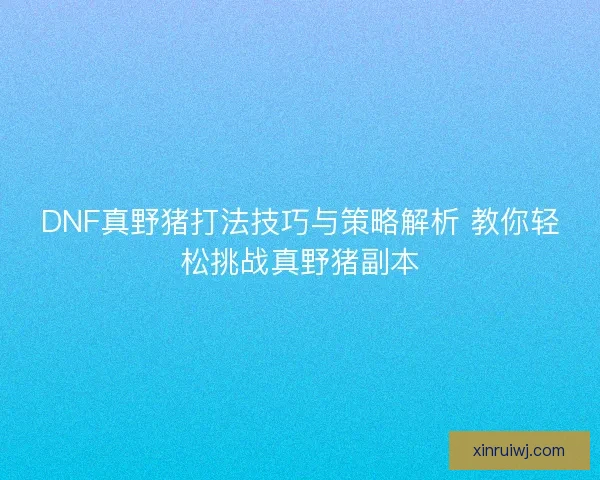 DNF真野猪打法技巧与策略解析 教你轻松挑战真野猪副本